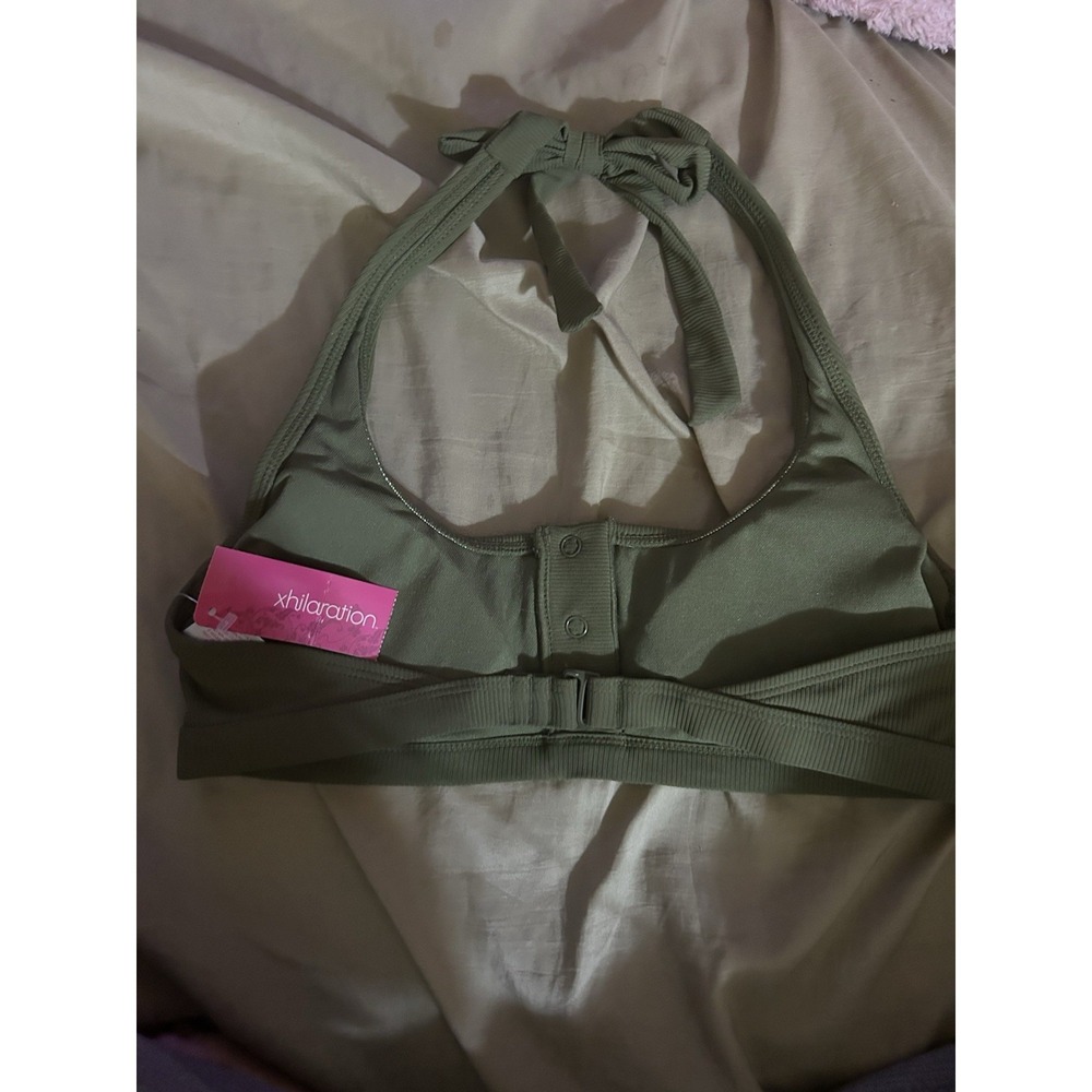 Xhilaration Target Ribbed Halter Bikini Top Olive Green Snap Front Women's M NWT - Picture 2 of 3